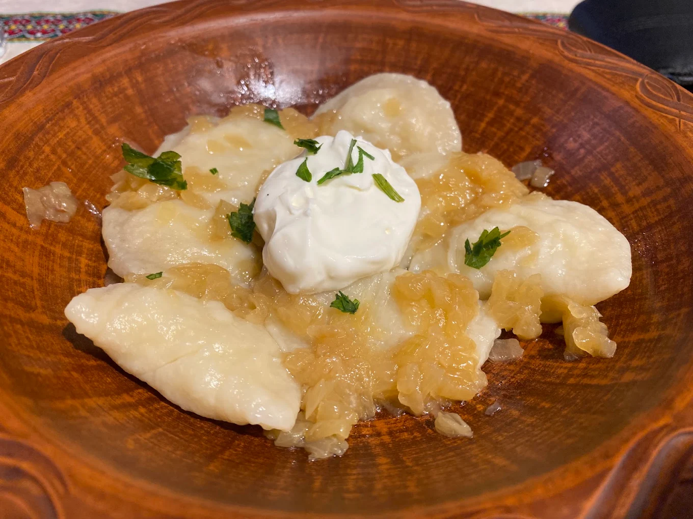 Banosh traditional Ukrainian cornmeal dish at MLYN Restaurant, Winnipeg