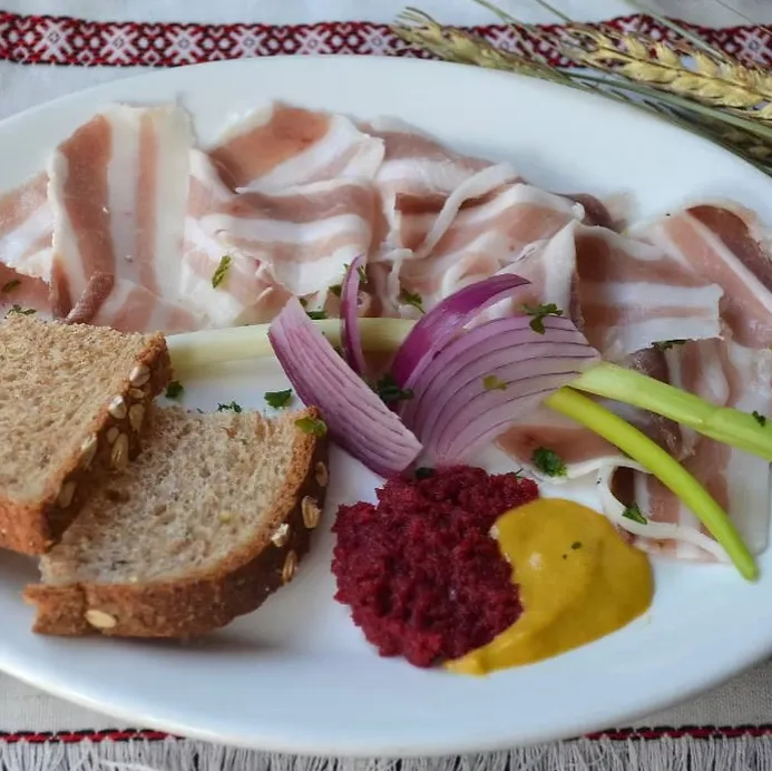 Salo at MLYN Ukrainian Restaurant in Winnipeg - Authentic Ukrainian cured pork fatback on Corydon Avenue